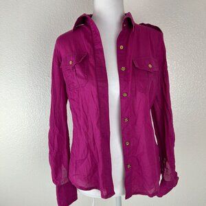 Tory Burch Brigitte Pink Purple Long Sleeve Roll Tab Button Up Blouse Size 2